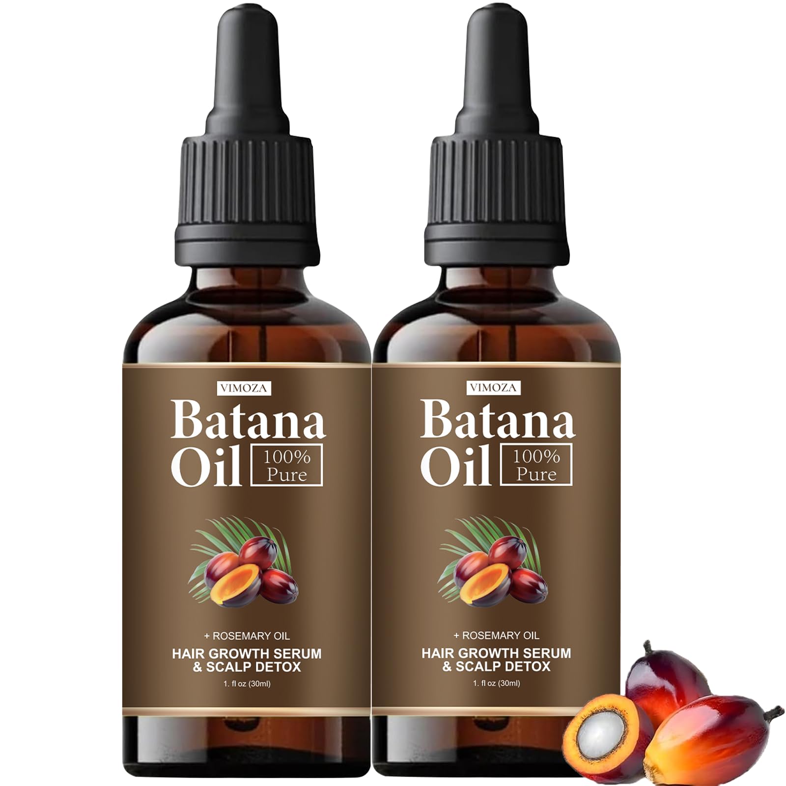 VIMOZA front packaging showing two organic Batana oil bottles for deep hydration