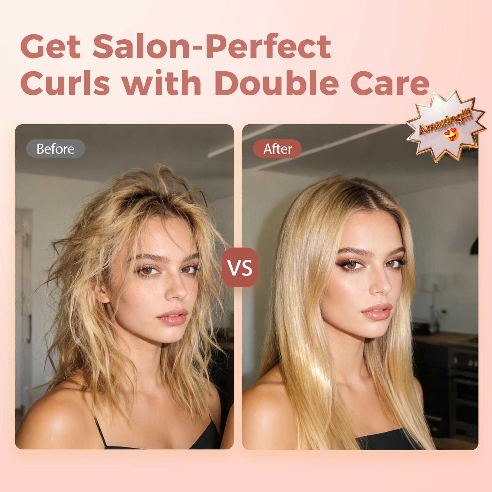 vincofy brush in use on long hair creating smooth volume and reduced frizz