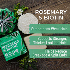 Viori rosemary biotin shampoo bar top view highlighting compact travel size