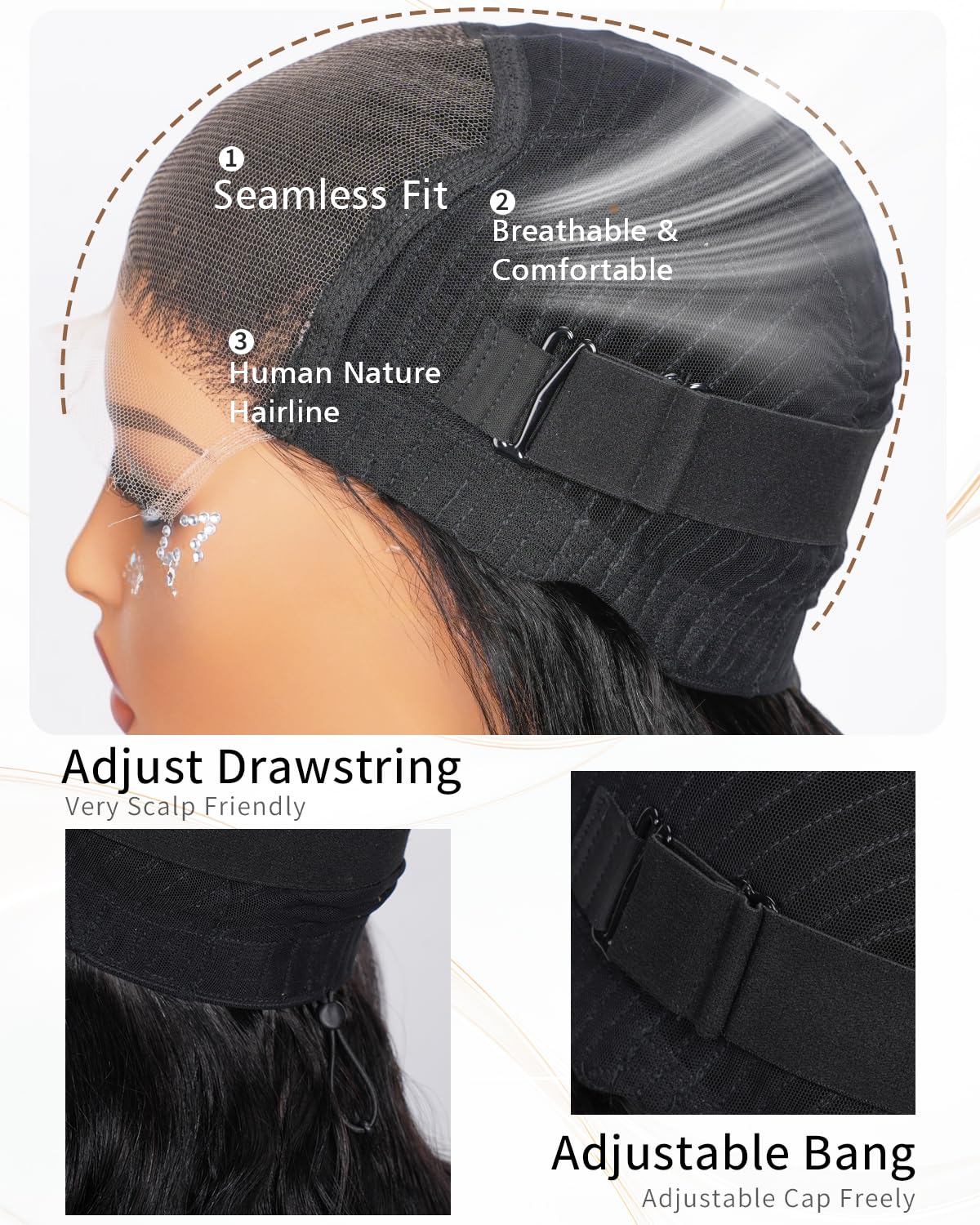 Vipgrace inside cap showing drawstring and adjustable straps for secure fit benefit