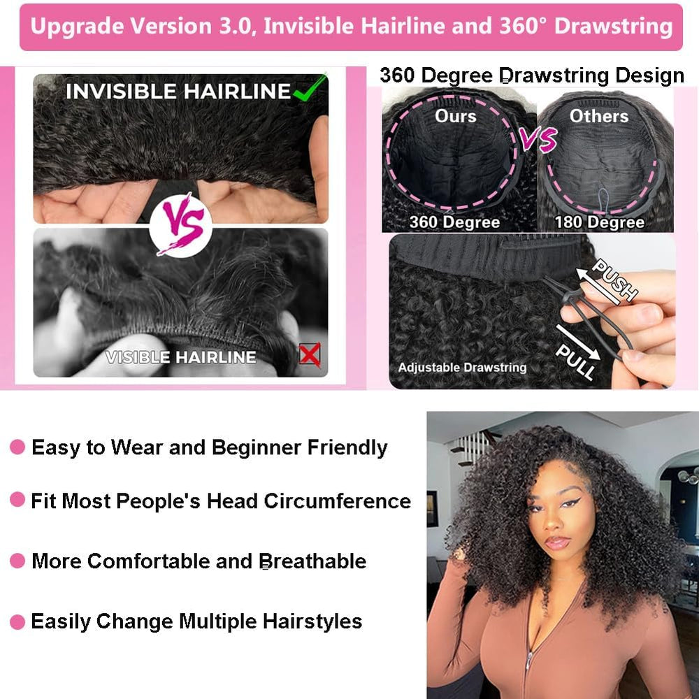 virginess half wig worn by model styled in high ponytail demonstrating quick styling
