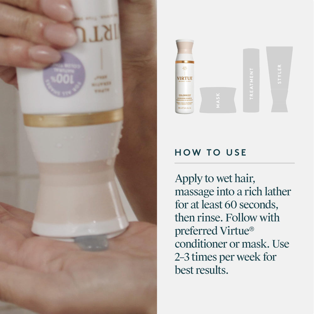 VIRTUE ColorKick next to hand for size scale showing convenient 8 fl oz travel benefit