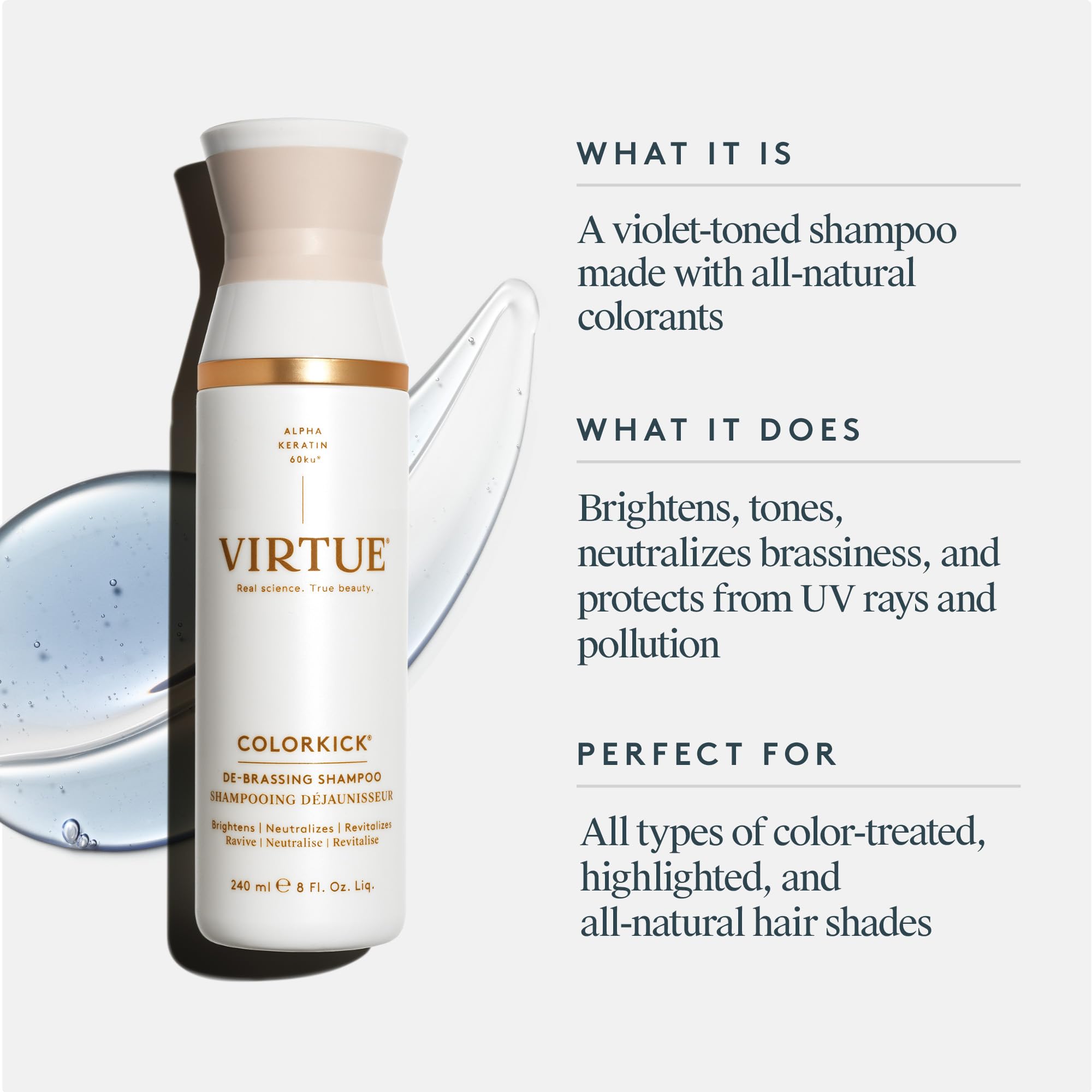 VIRTUE ColorKick foam texture close-up highlighting gentle, non-drying lather benefit