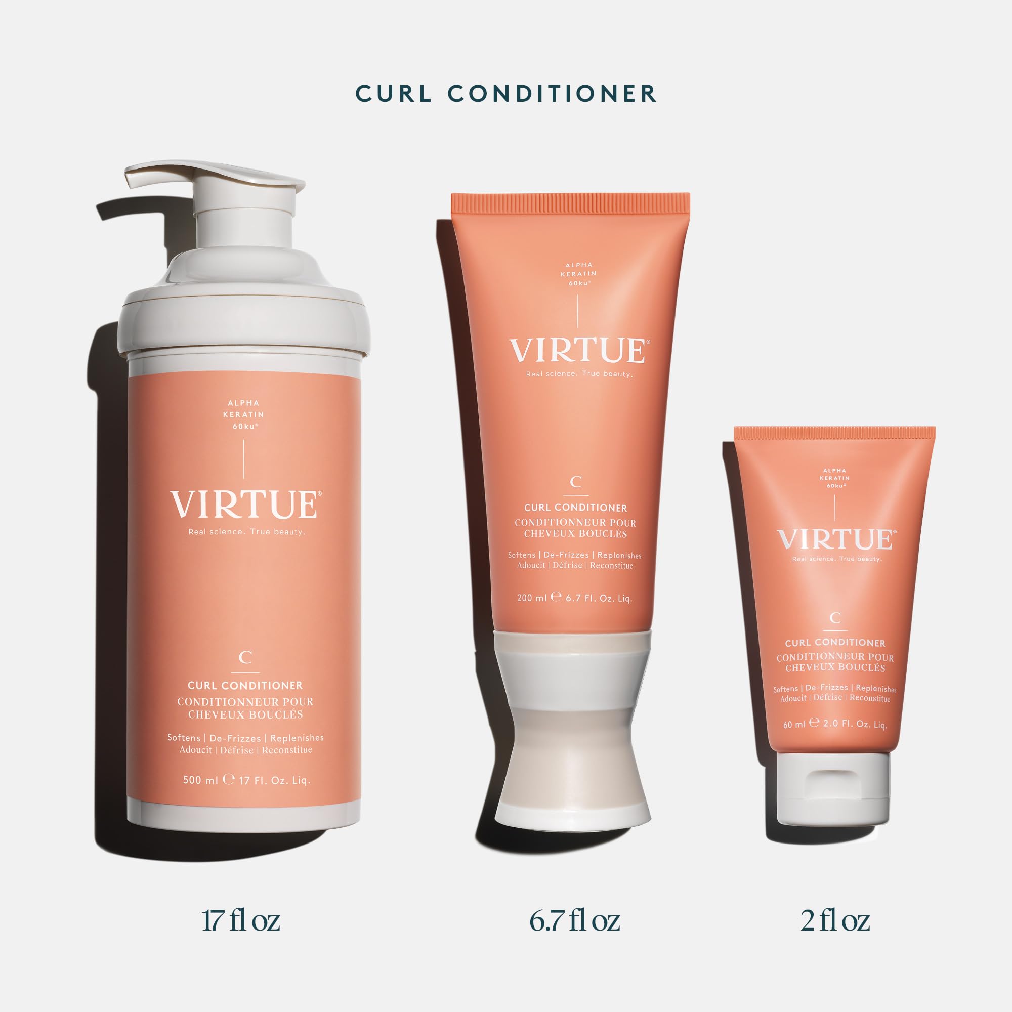 VIRTUE before-and-after curls demonstrating definition and frizz reduction
