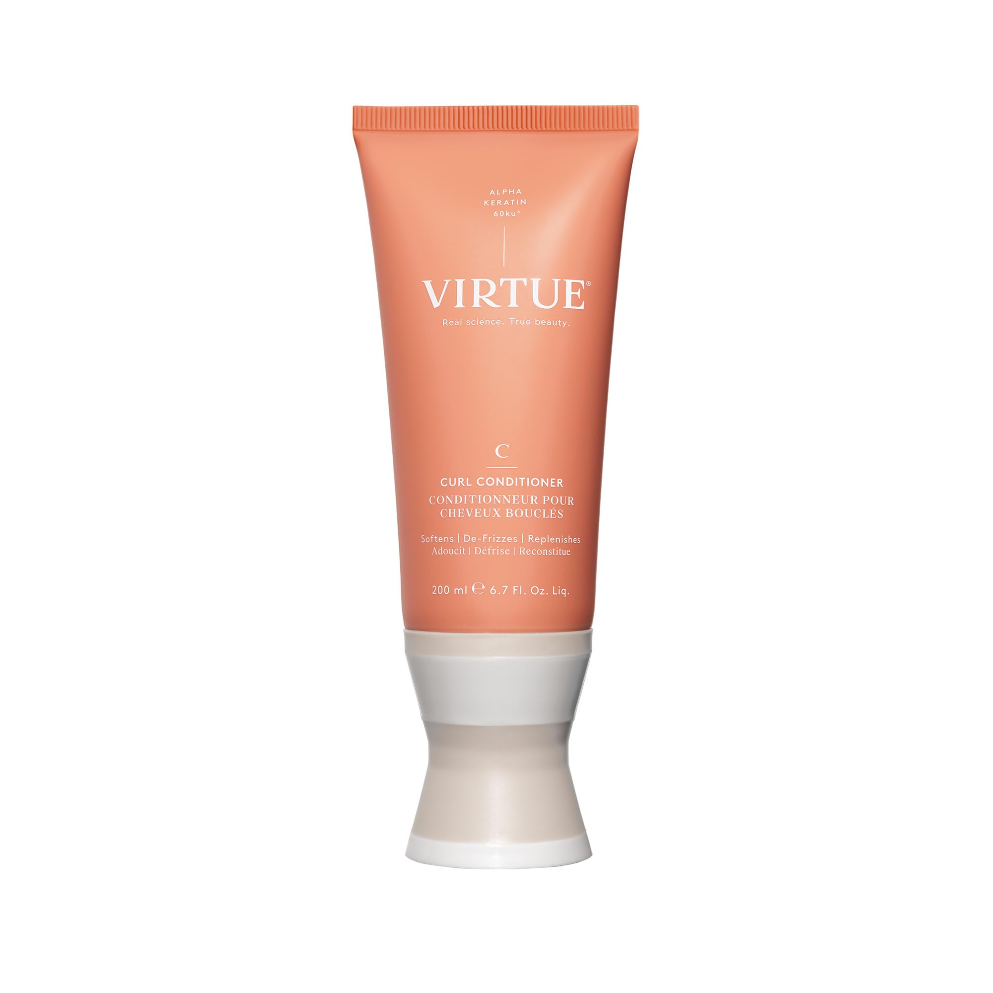 VIRTUE front bottle view showing product and benefit of hydrated curls
