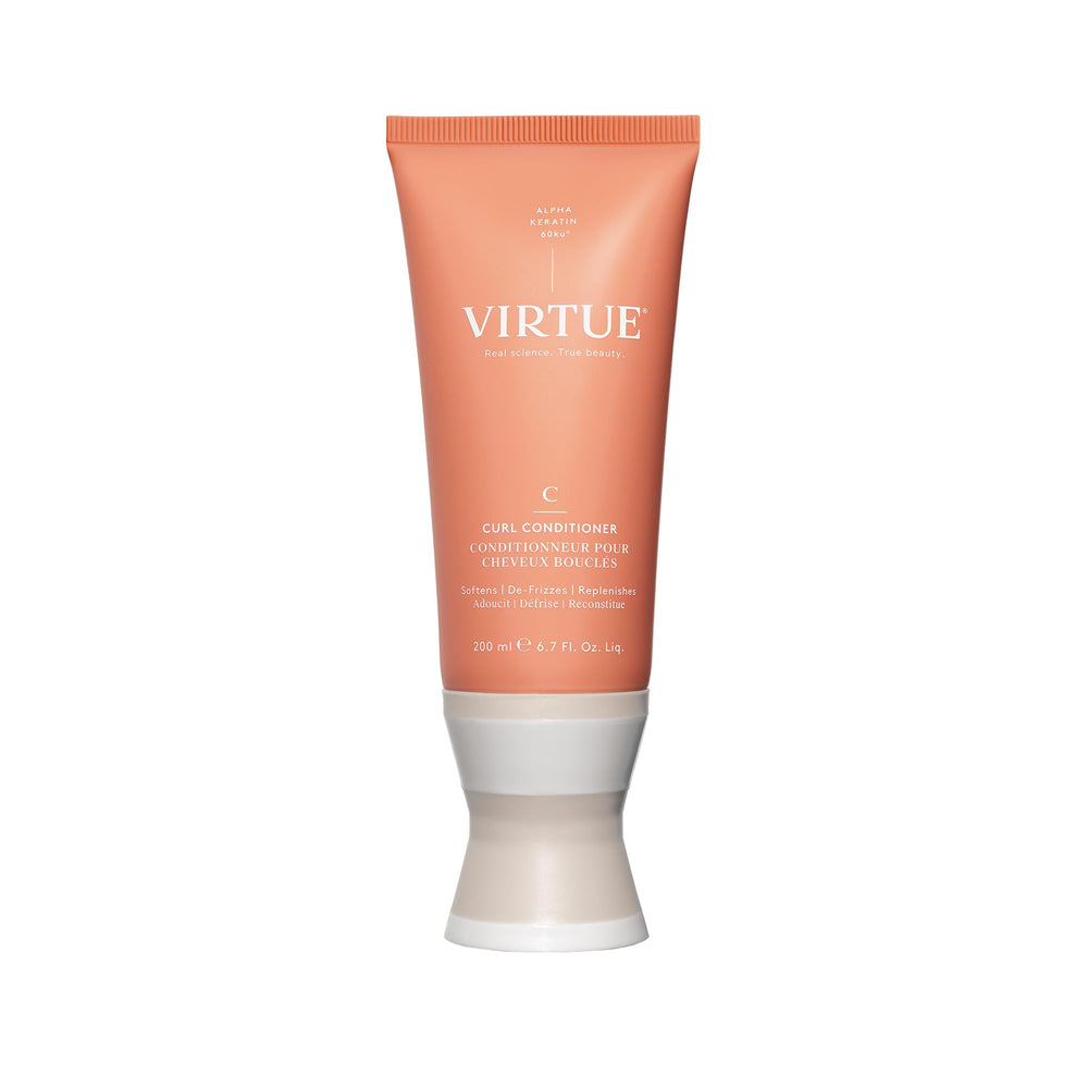 VIRTUE front bottle view showing product and benefit of hydrated curls