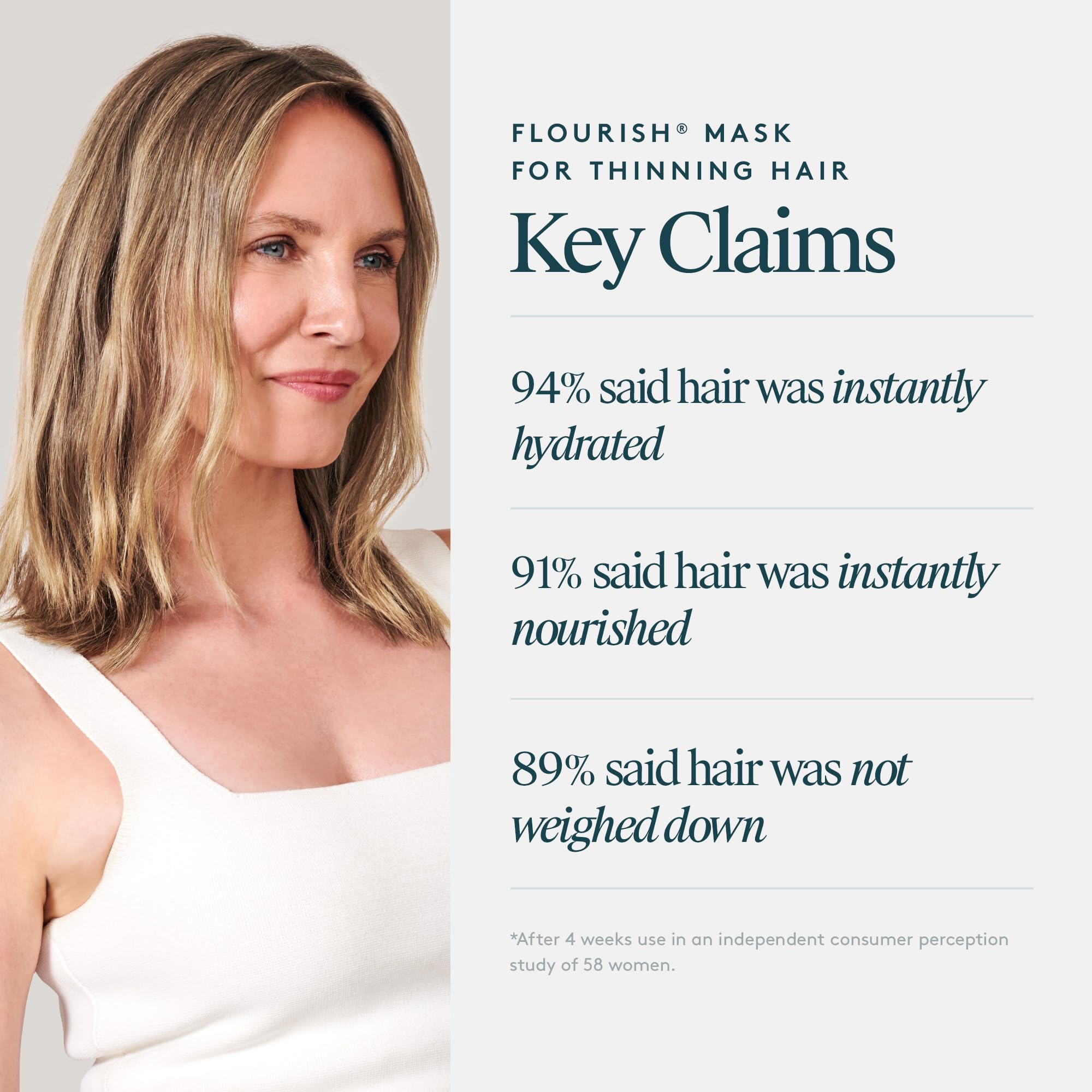 Side-by-side before and after using VIRTUE showing smoother, fuller-looking hair