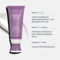 VIRTUE pump dispensing conditioner to show creamy slip and control