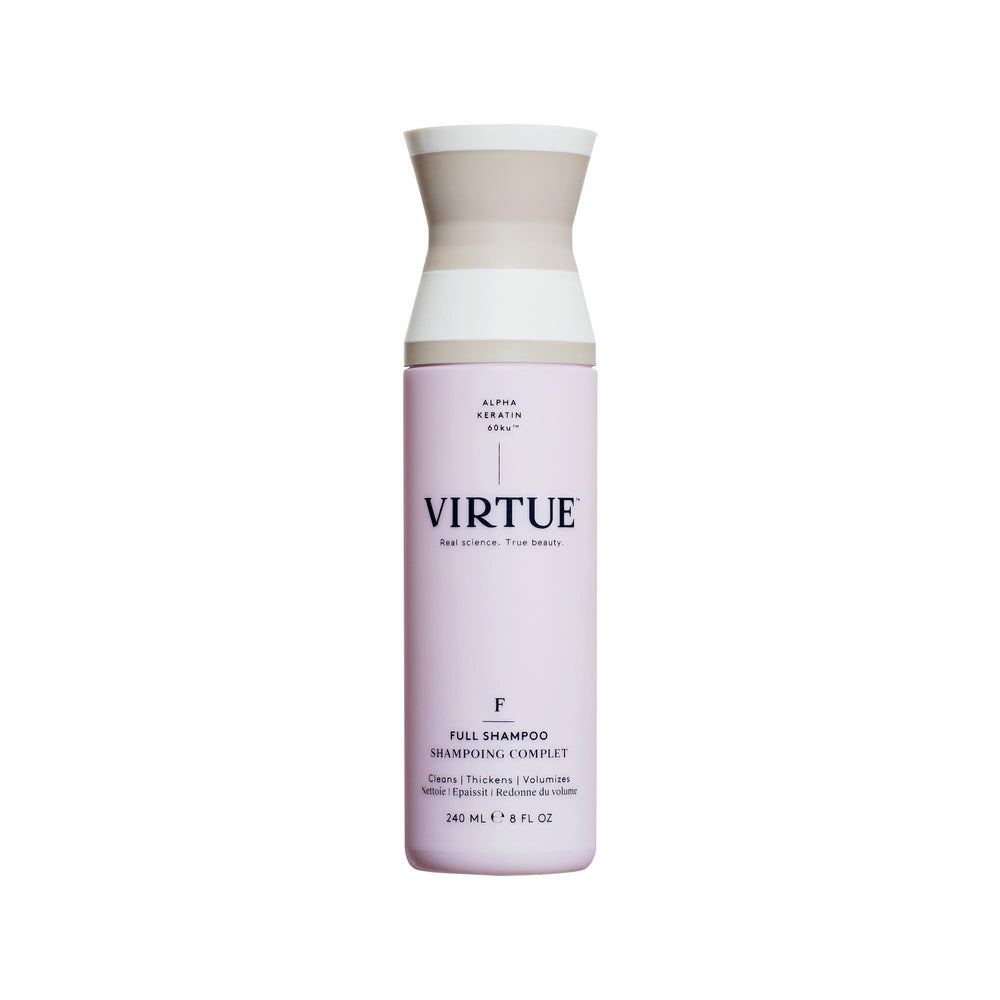 VIRTUE front bottle showing label and volume benefits