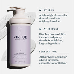 VIRTUE label close-up highlighting product name and ingredient focus benefit