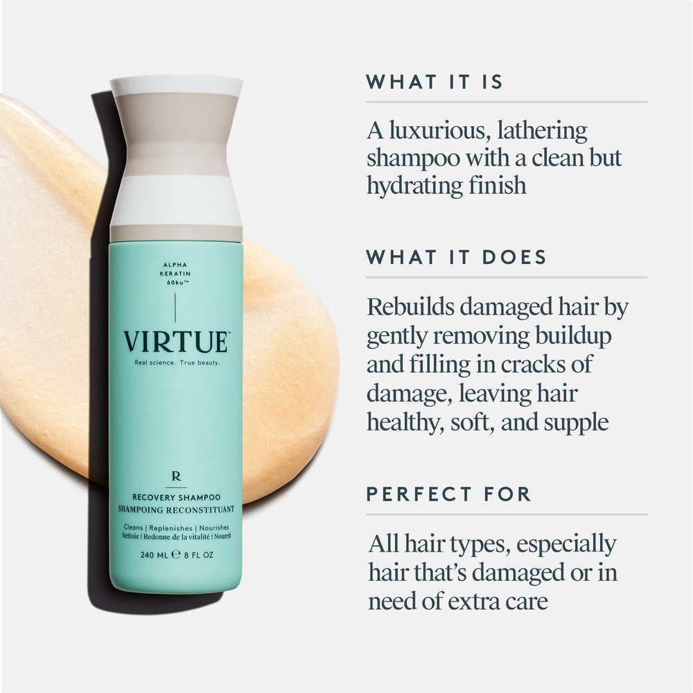 VIRTUE ingredient label close-up showing sulfate-free, clean formulation benefits