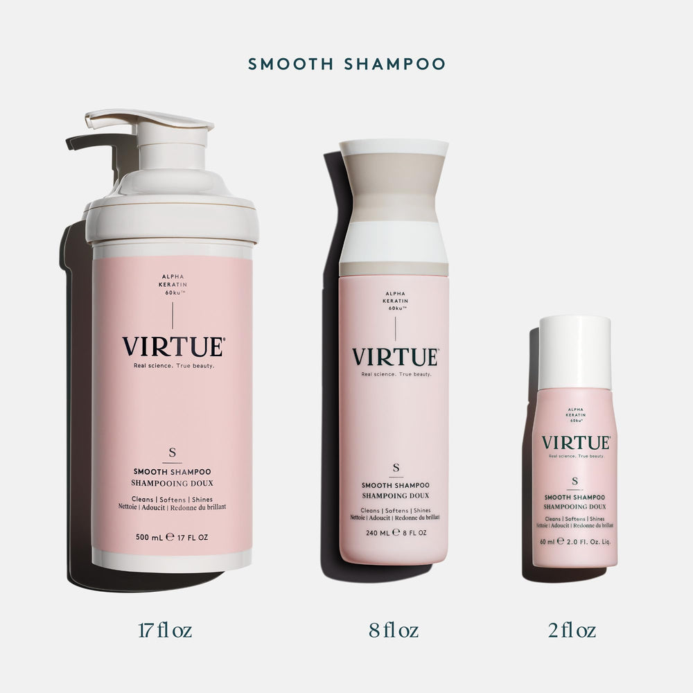 VIRTUE before and after hair photo showing reduced frizz benefit
