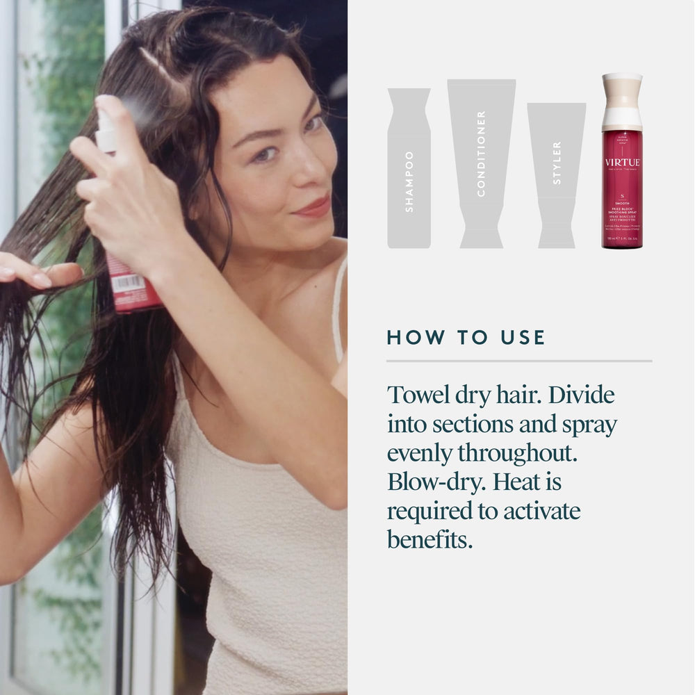 VIRTUE hair detail showing natural shine and no-residue result after application