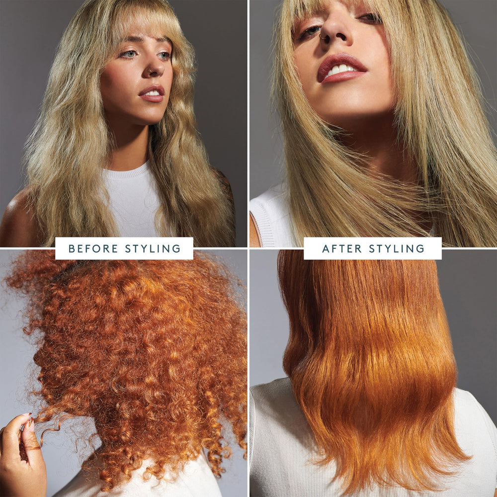 VIRTUE finished dry hair showing reduced frizz and soft, sleek texture