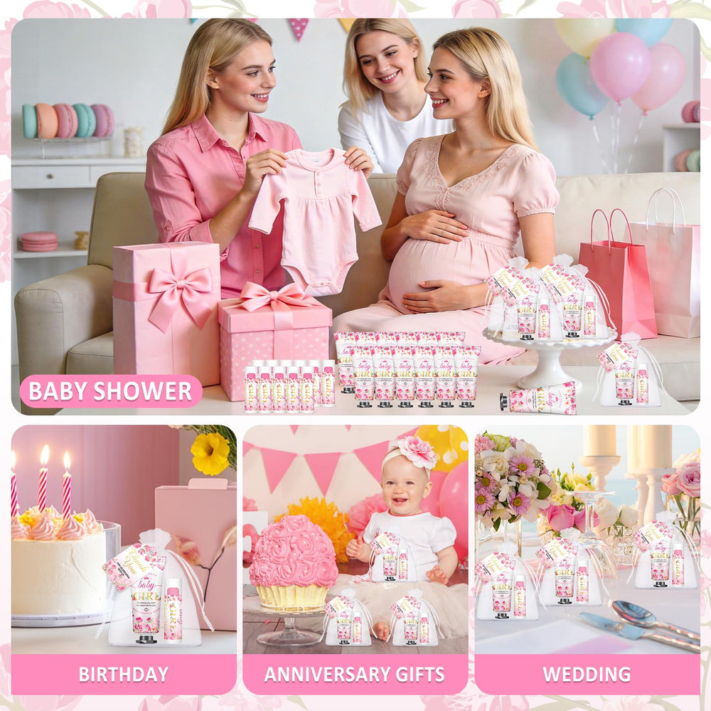 VISCOO table display at a baby shower showing cohesive styling and guest-ready favors benefit
