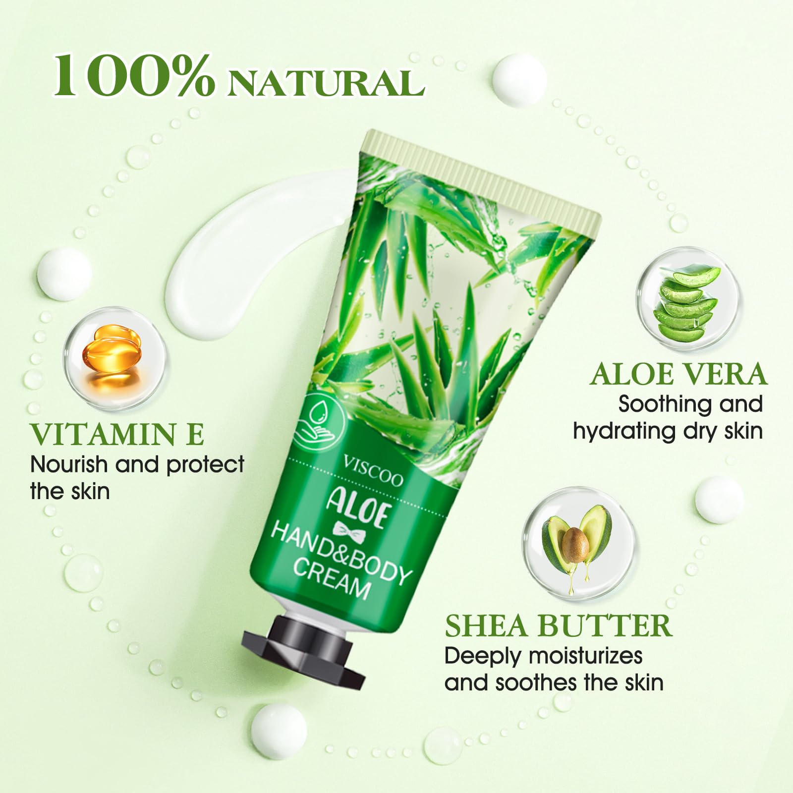 VISCOO tube close-up showing cream texture that absorbs quickly for soft hands