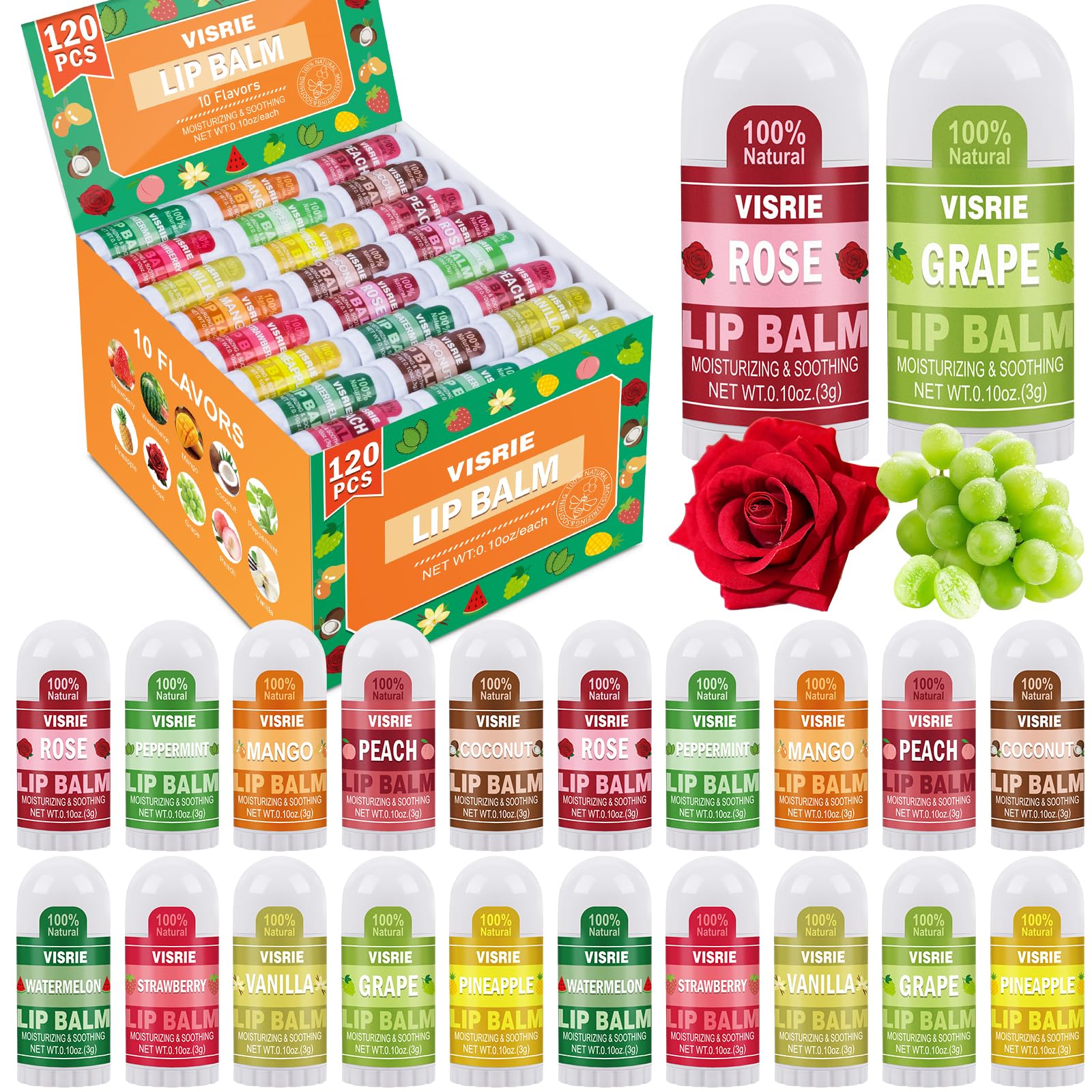 VISRIE front packaging showing 120-count bulk set and easy storage
