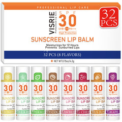 VISRIE front packaging showing 32 tubes and flavors, convenient sun protection