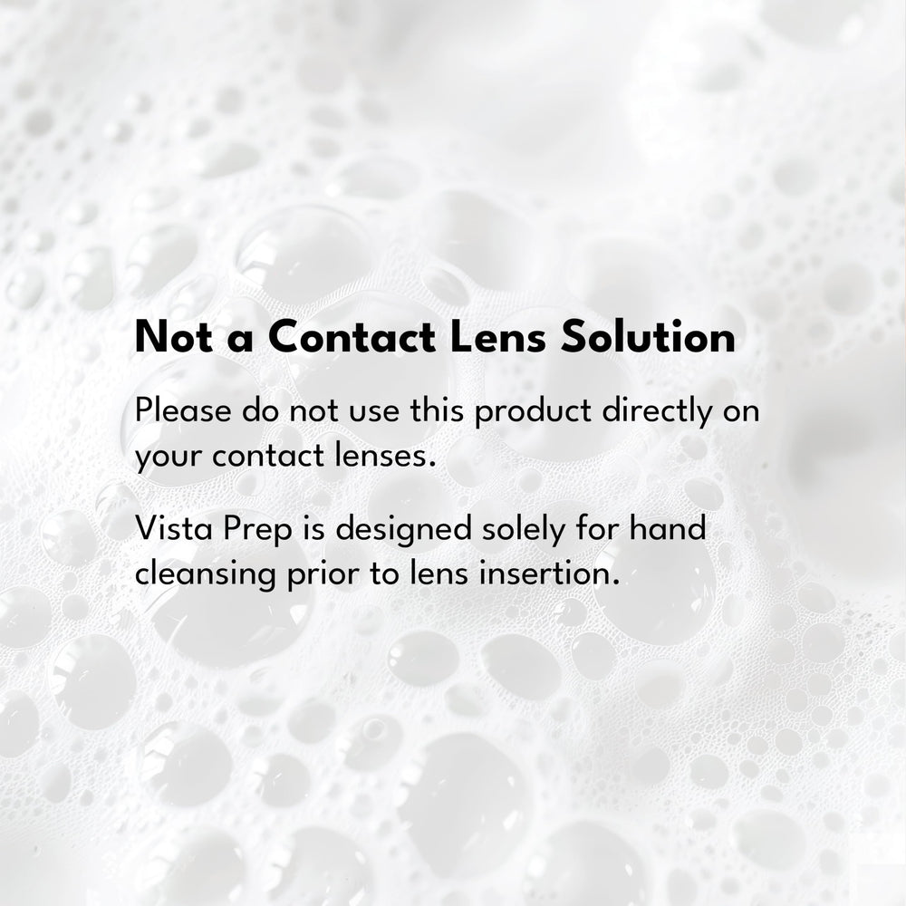 Vista-Prep bottle on bathroom counter showing ready access before lens insertion