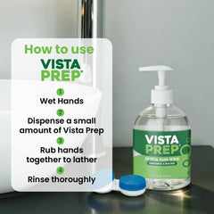 Close-up of Vista-Prep lather texture highlighting gentle, non-drying formula