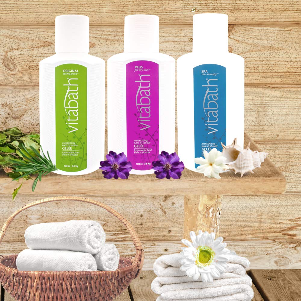 Vitabath bottle staged in bathroom setting conveying spa-like at-home relaxation benefit