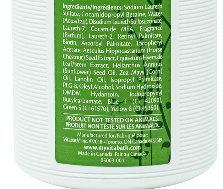 Vitabath bottle back packaging showing directions and ingredient list