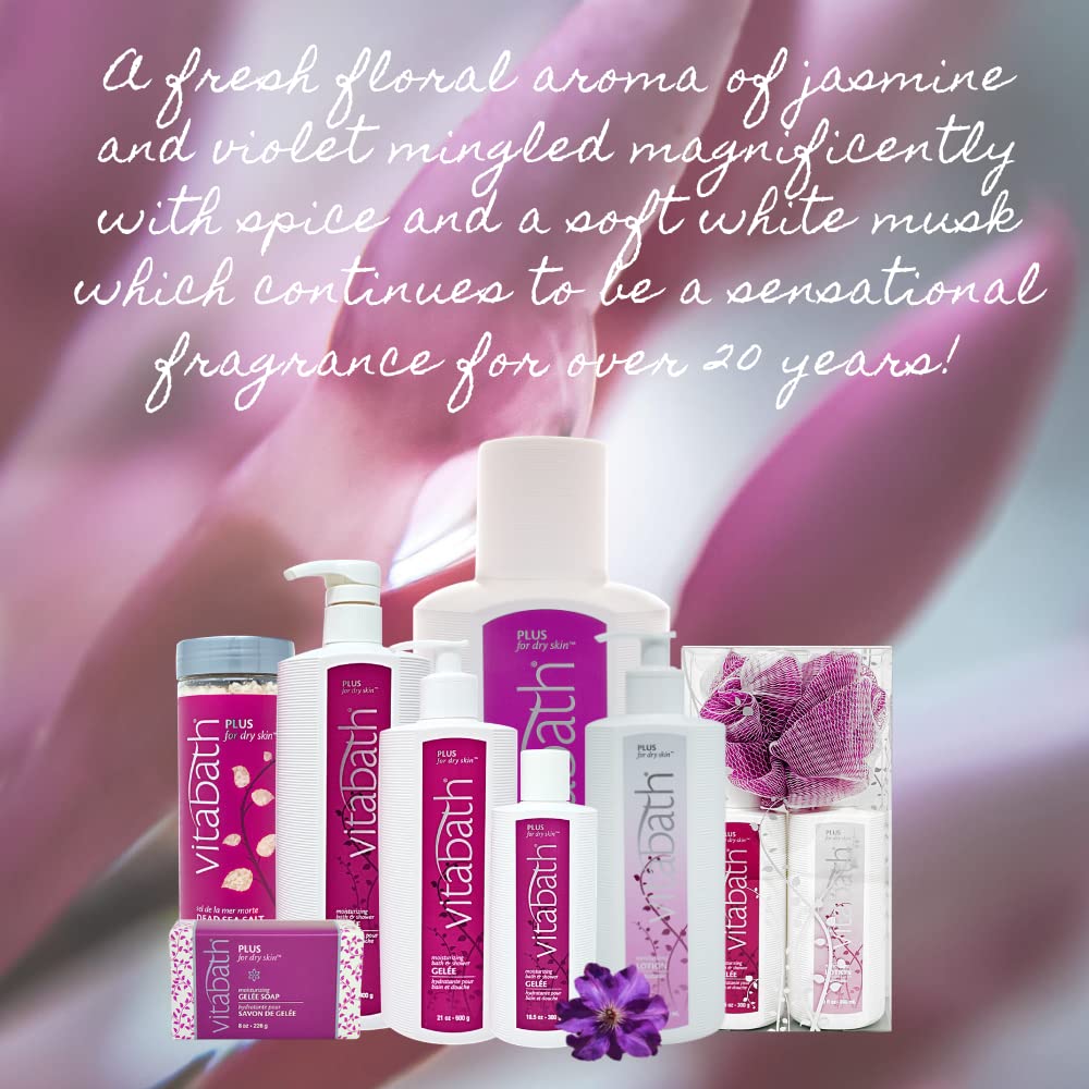 Vitabath used in shower on loofah illustrating gentle cleanse benefit