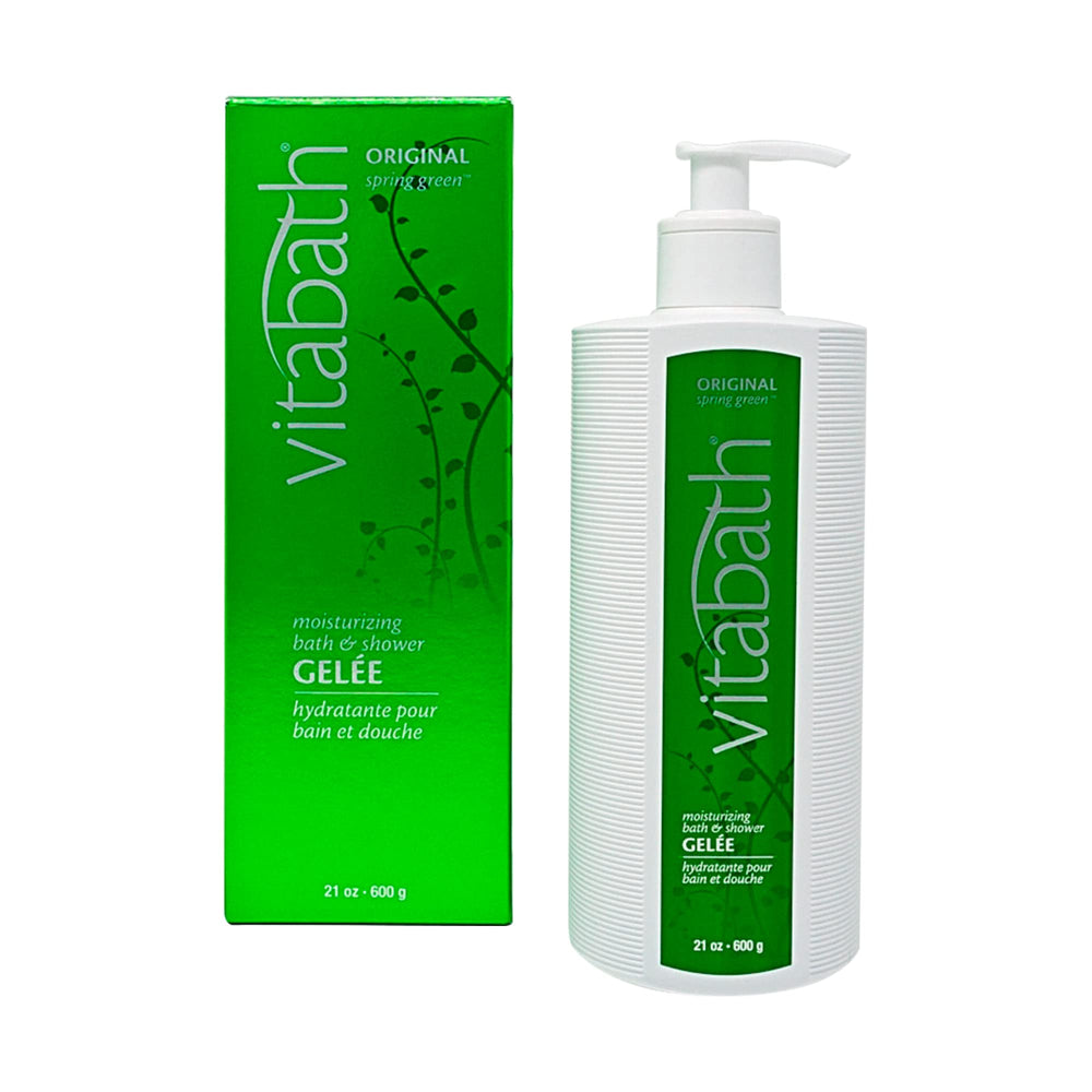 Vitabath bottle front view showing spring green label and benefit moisturizing