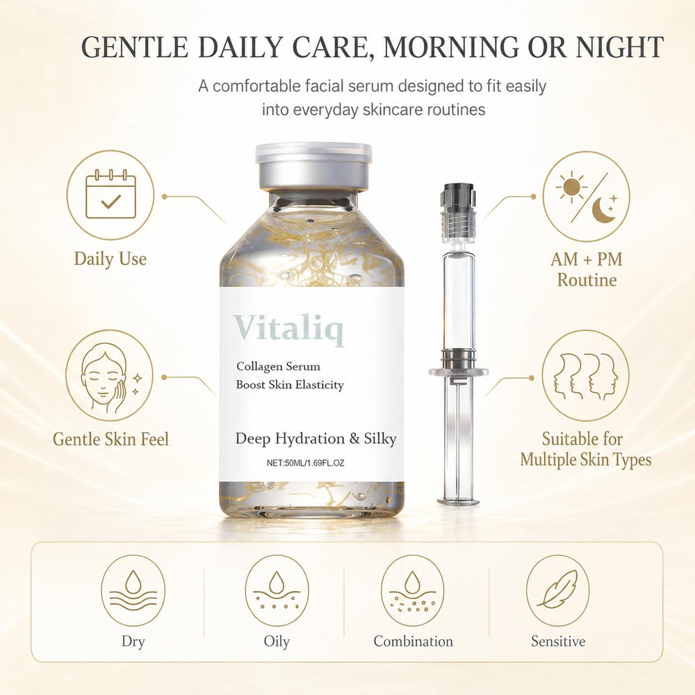 Vitailq Beauty single drop on hand showcasing hydration effect
