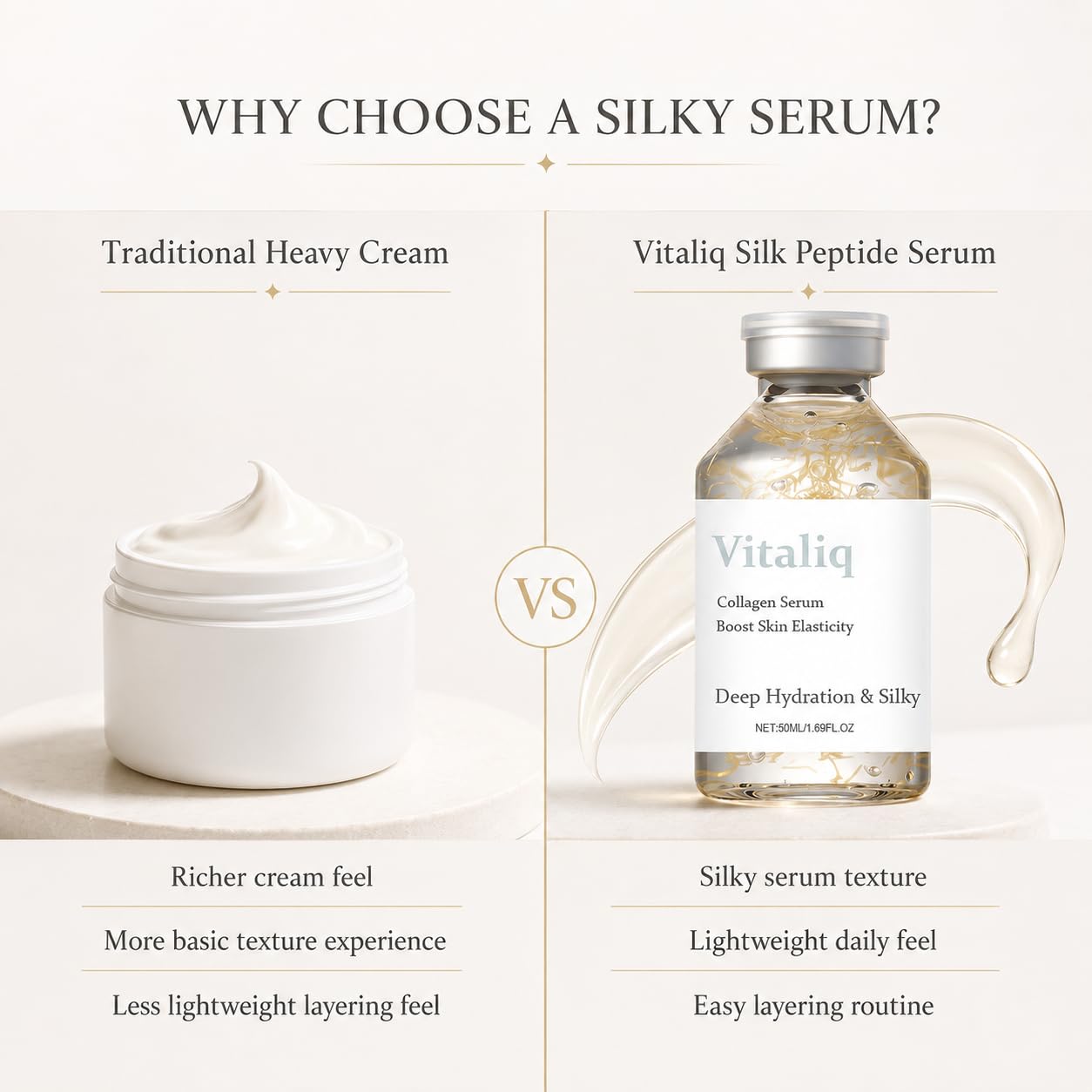 Vitailq Beauty model applying serum for smooth, radiant skin