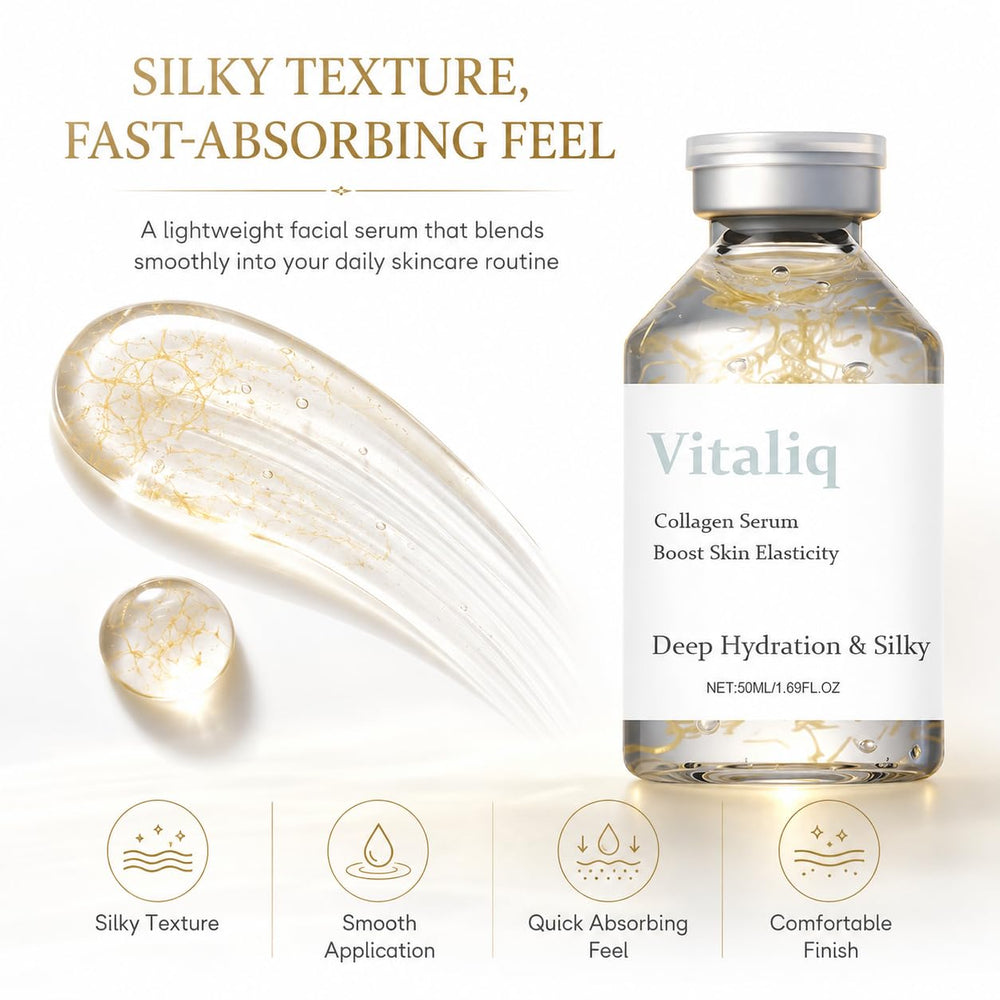 Vitailq Beauty silk-like serum texture demonstrating fast absorption
