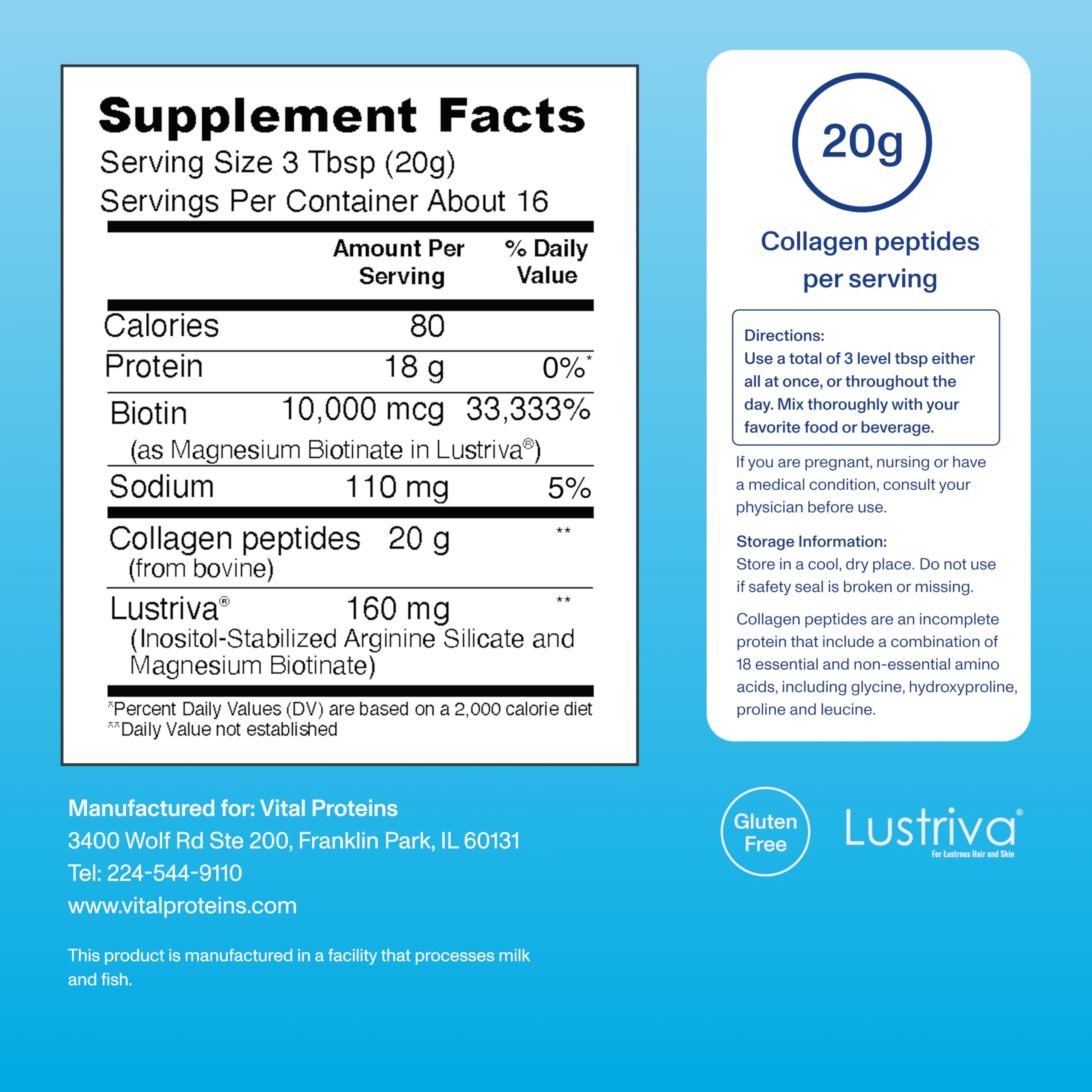 vital proteins scoop with powder illustrating serving size and convenience