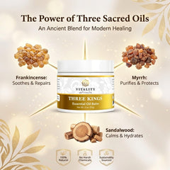 Applying Vitality Three Kings balm on hand to restore softness and hydration