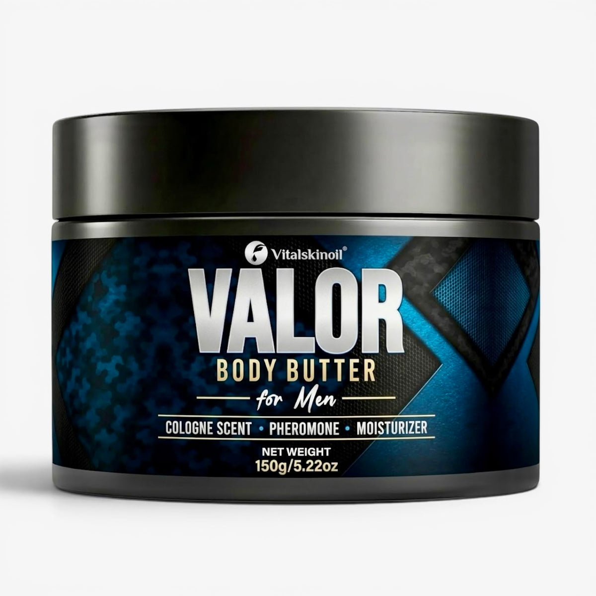VITALSKINOIL front jar showing masculine packaging and quick identification benefit