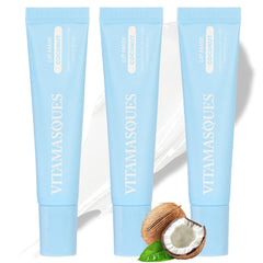 Vitamasques front packaging showing three coconut lip mask tubes for easy replenishment