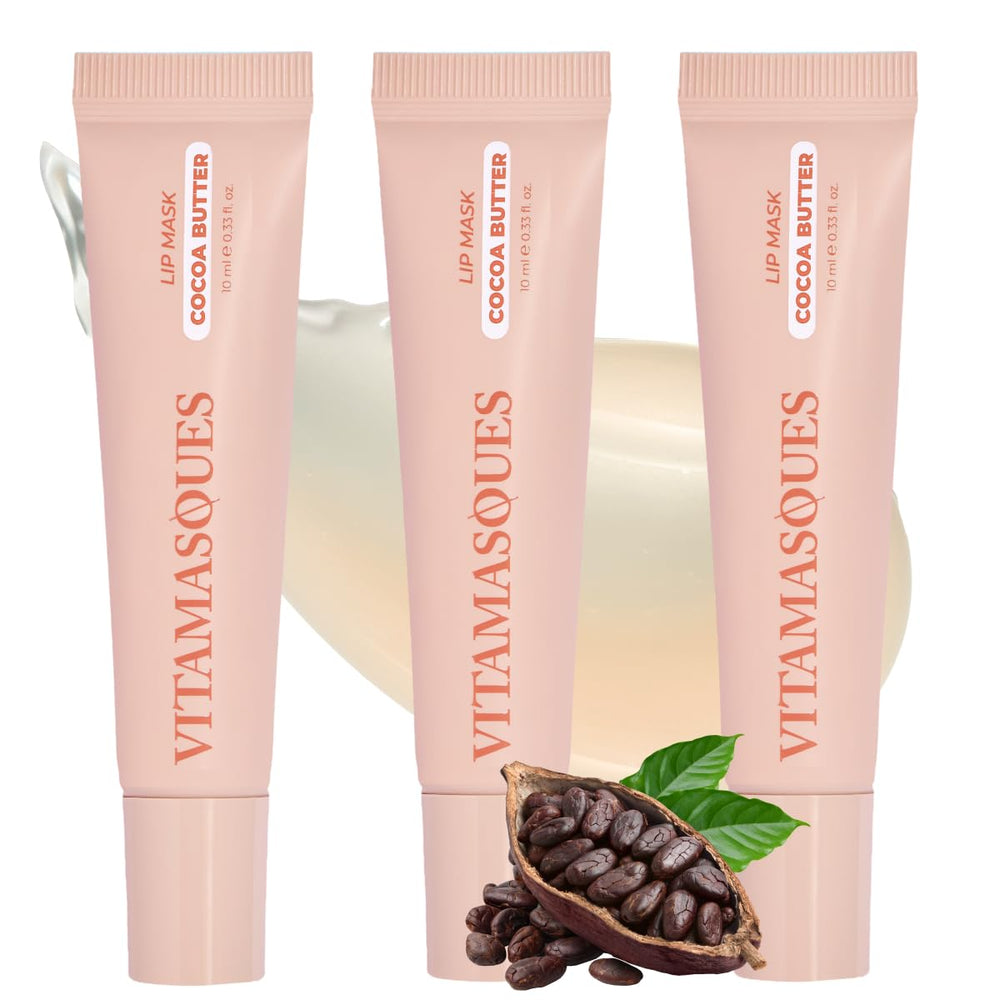 Vitamasques front packaging showing cocoa butter lip mask, promotes deep hydration