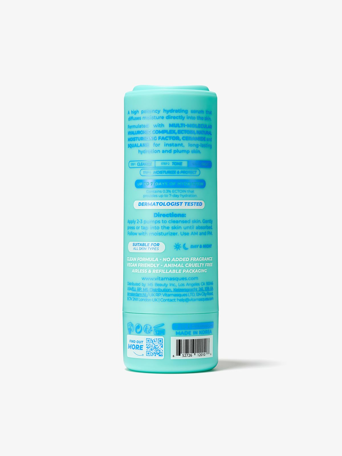 Vitamasques label close-up with PETA and clean-ingredient icons showing trust