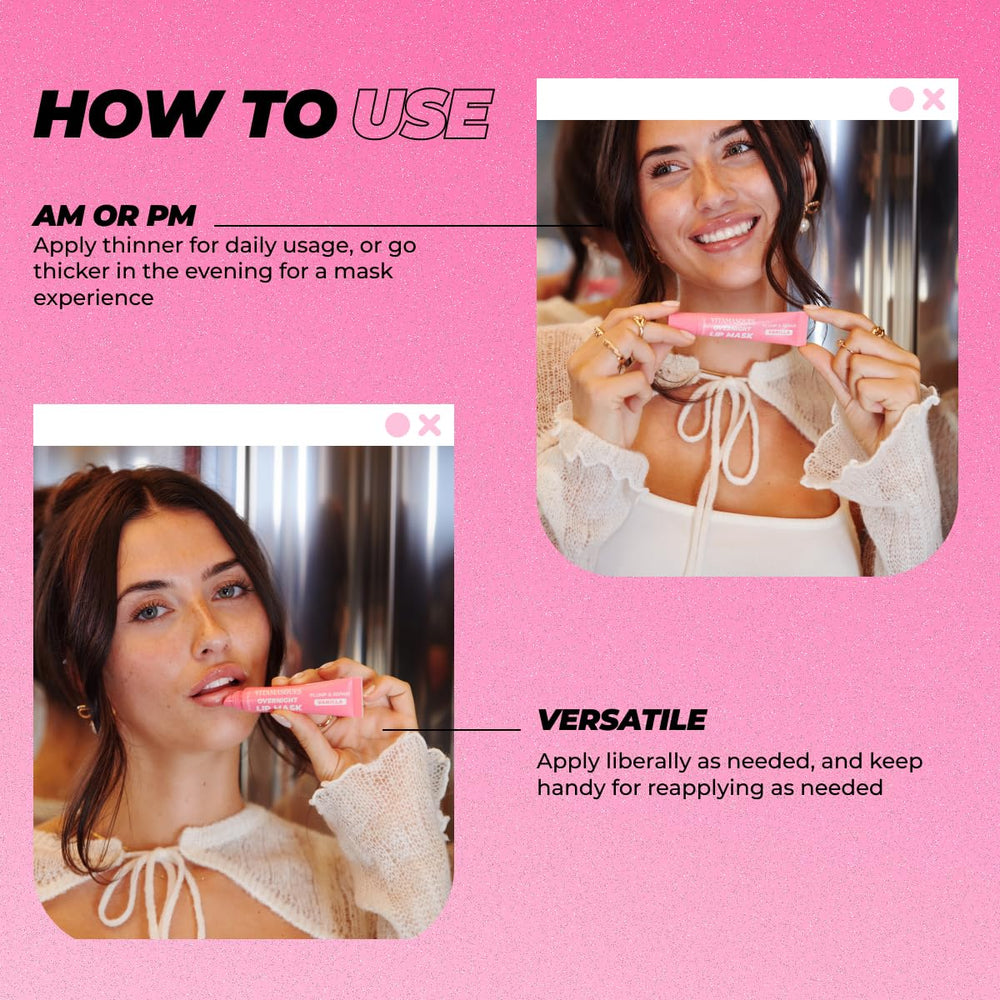 Vitamasques being applied to lips demonstrating overnight smoothing benefit