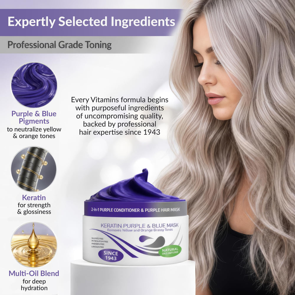 Open VITAMINS jar reveals keratin cream inside for deep repair and hydration