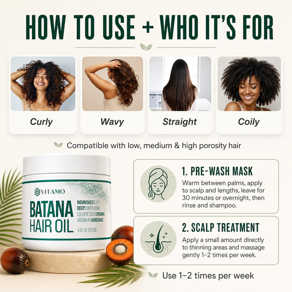Vitamo Batana on bathroom shelf as daily ritual for shinier hair