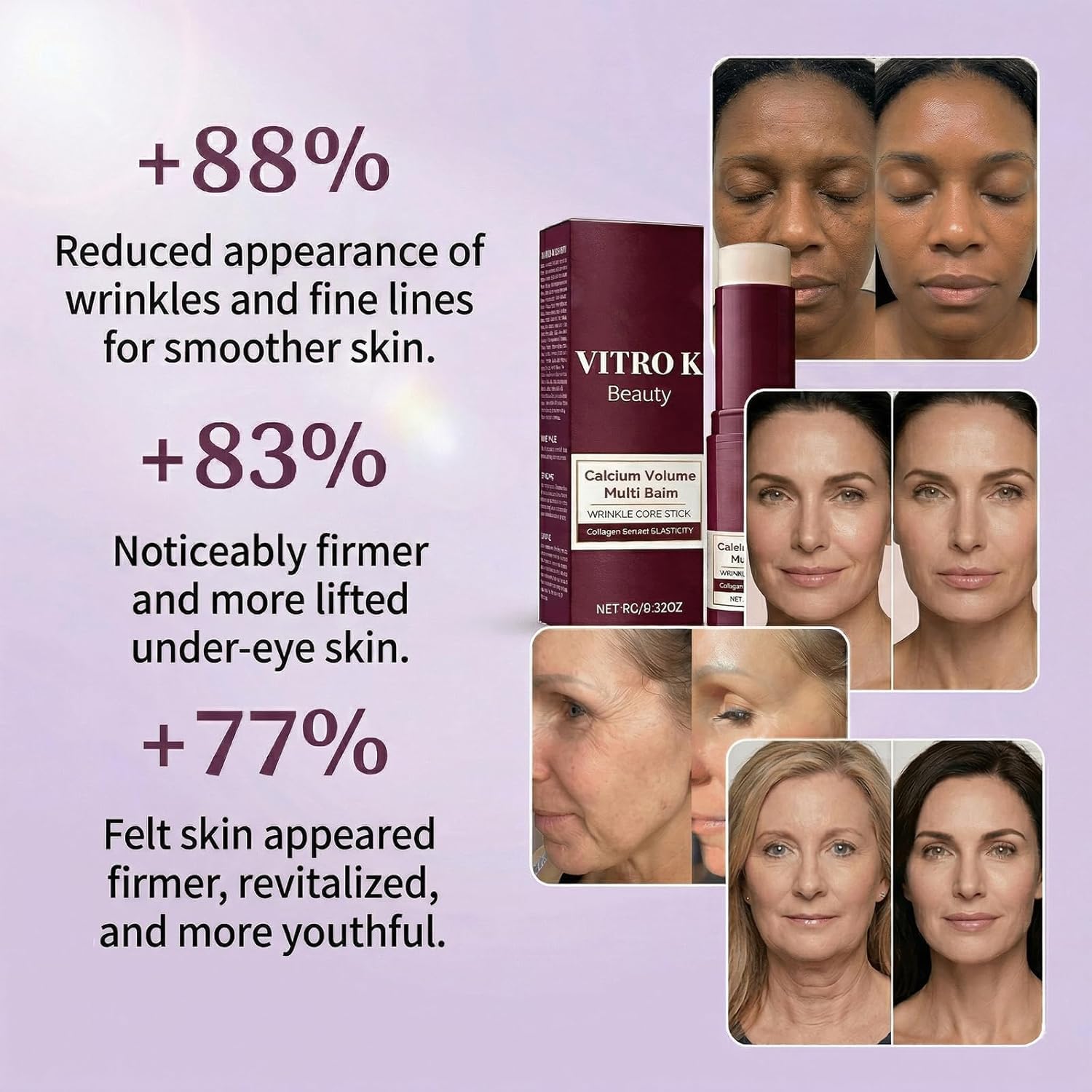 Vitro K on lips demonstrating smoothing and soft finish