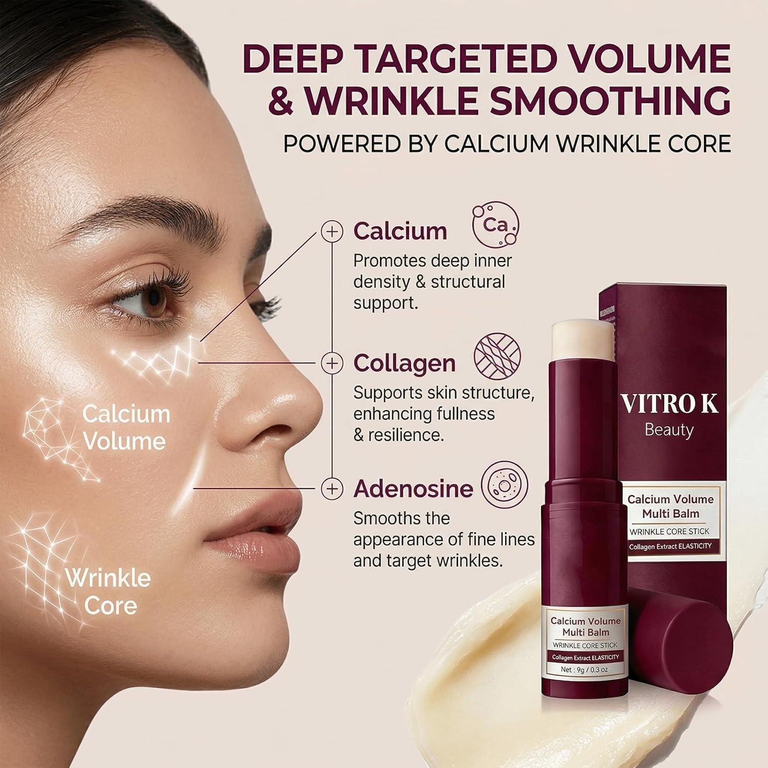 Vitro K close-up texture illustrates silky non-greasy sheen