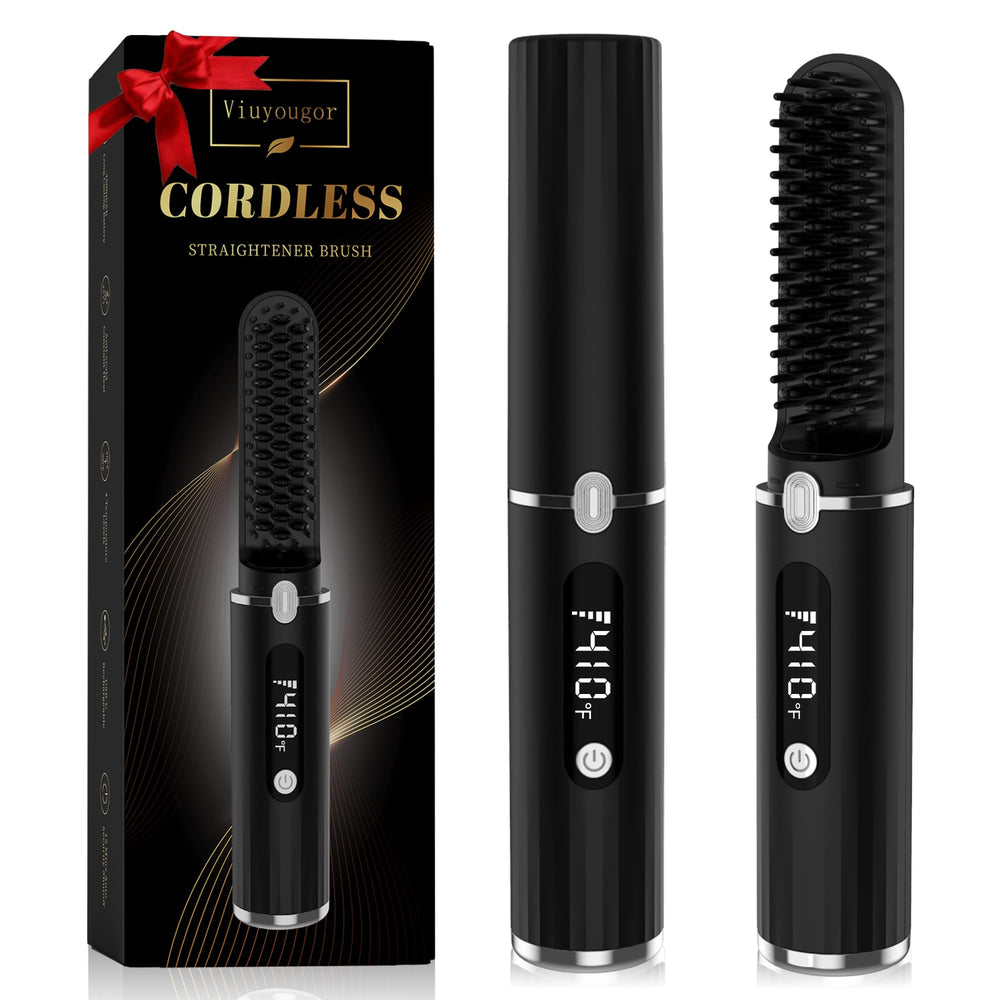 Viuyougor front view of cordless beard straightener showing compact design and ease