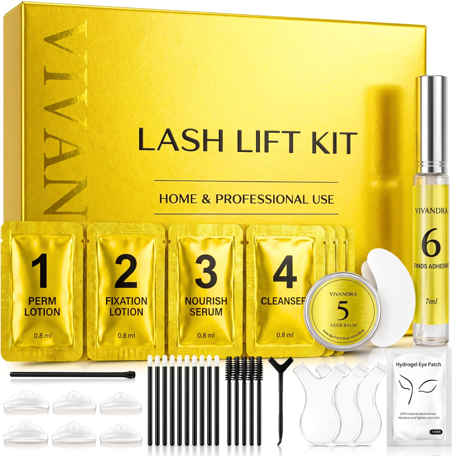 Vivandra front packaging showing full lash lift kit and contents, convenient at-home styling