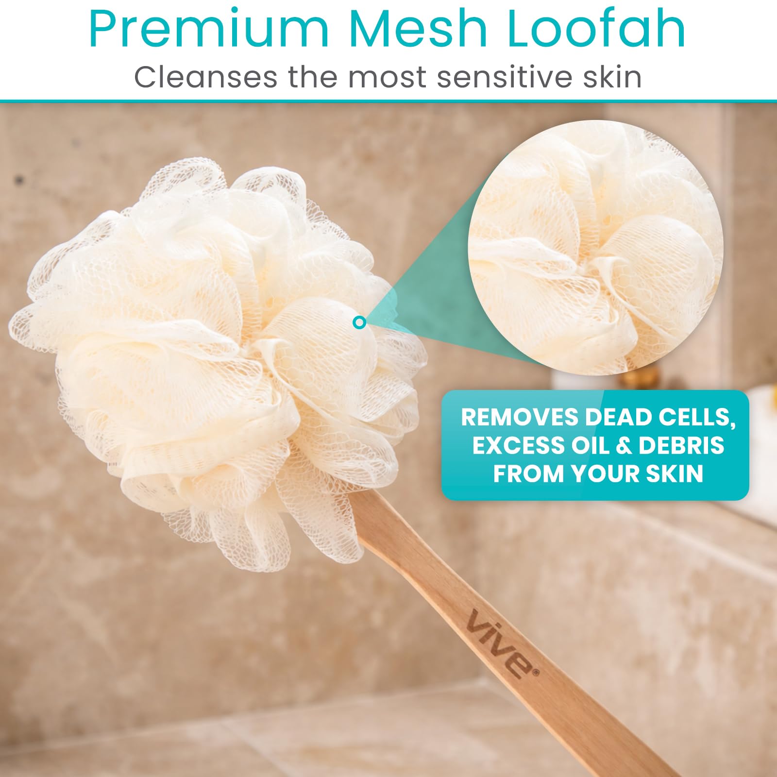 Vive firm exfoliating loofah handheld, effective dead-skin removal benefit