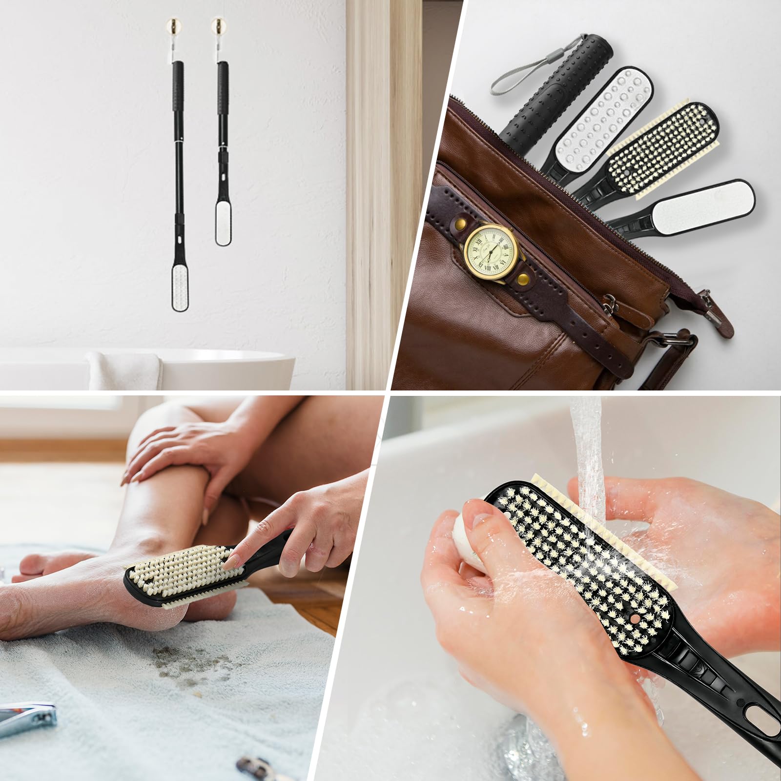 VIVEBEI in-use by senior in shower illustrating safer foot care and reduced bending