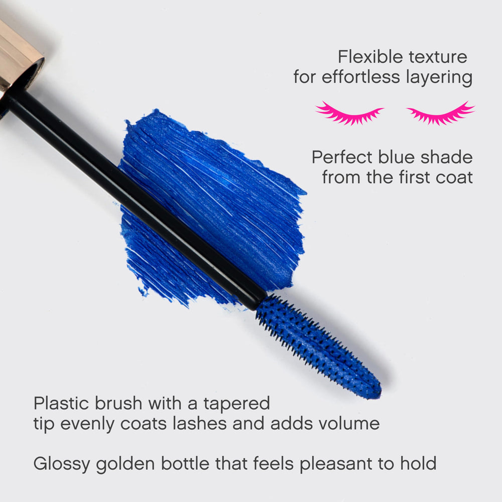 Vivienne Sabó lash swatch demonstrating blue tint that brightens and defines lashes