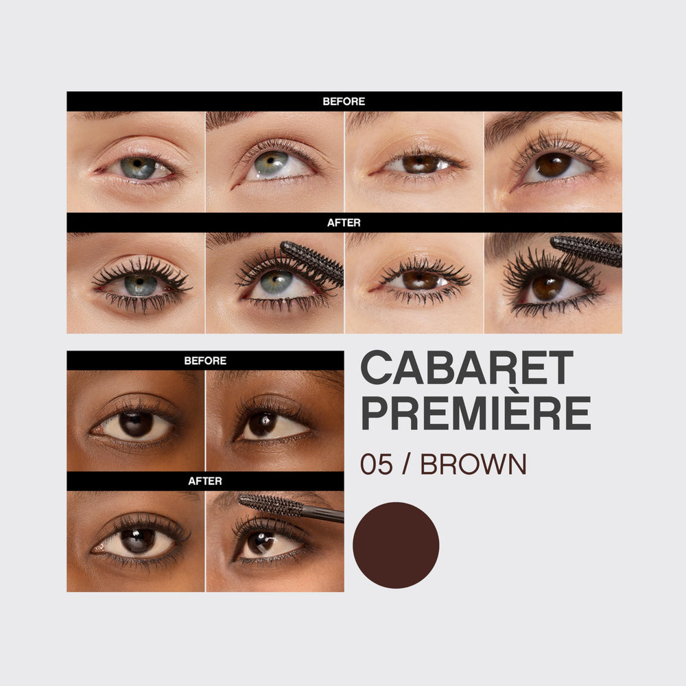 Vivienne Sabó mascara stroke on skin showing rich brown color payoff