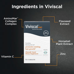 Viviscal tablet in hand for scale, demonstrating one-month dose and travel-friendly size