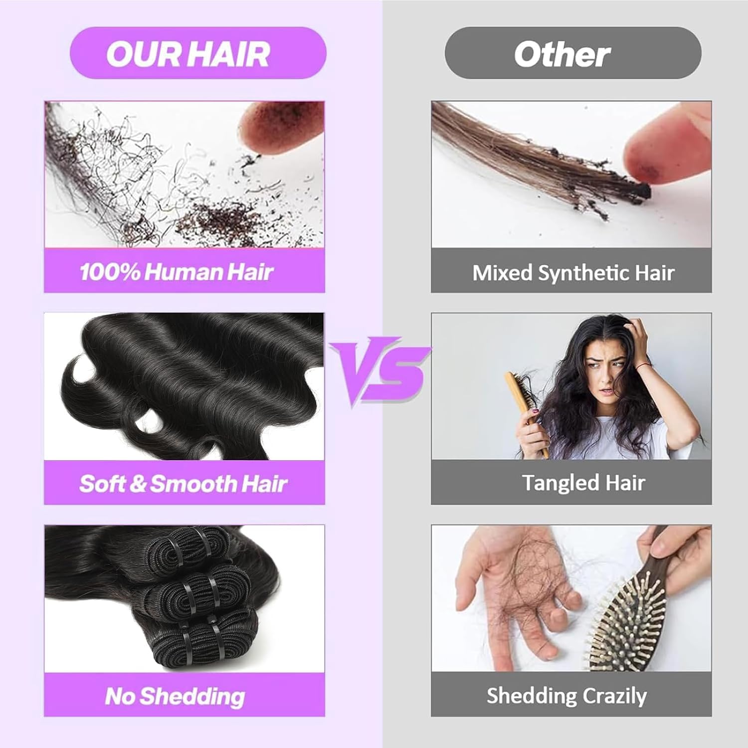 VKOFUN bundles neatly stored with care products to prolong softness and wave retention